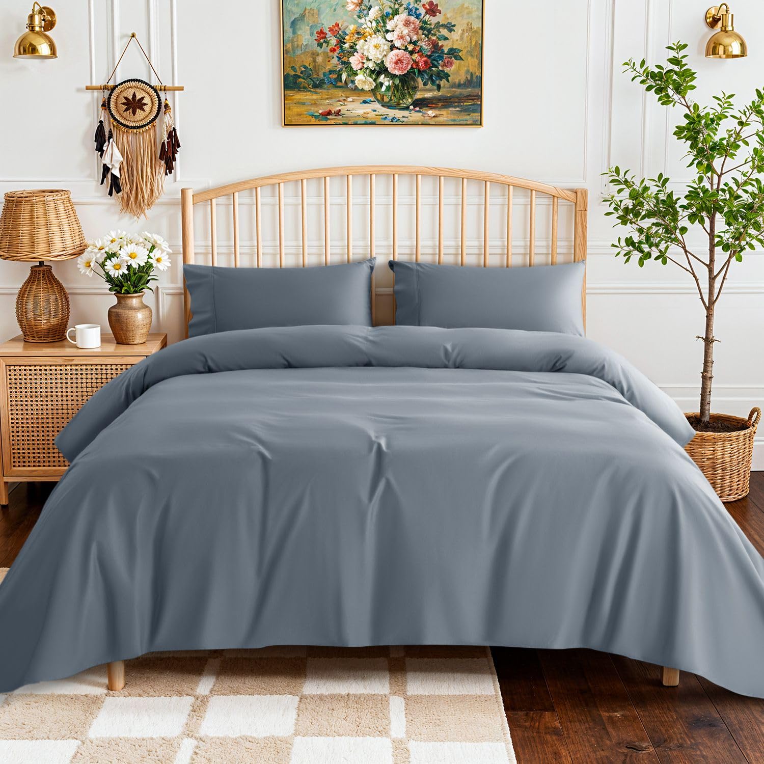SONORO KATE 800 Series 100% Egyptian Cotton Queen Size Sheets,Sateen Weave