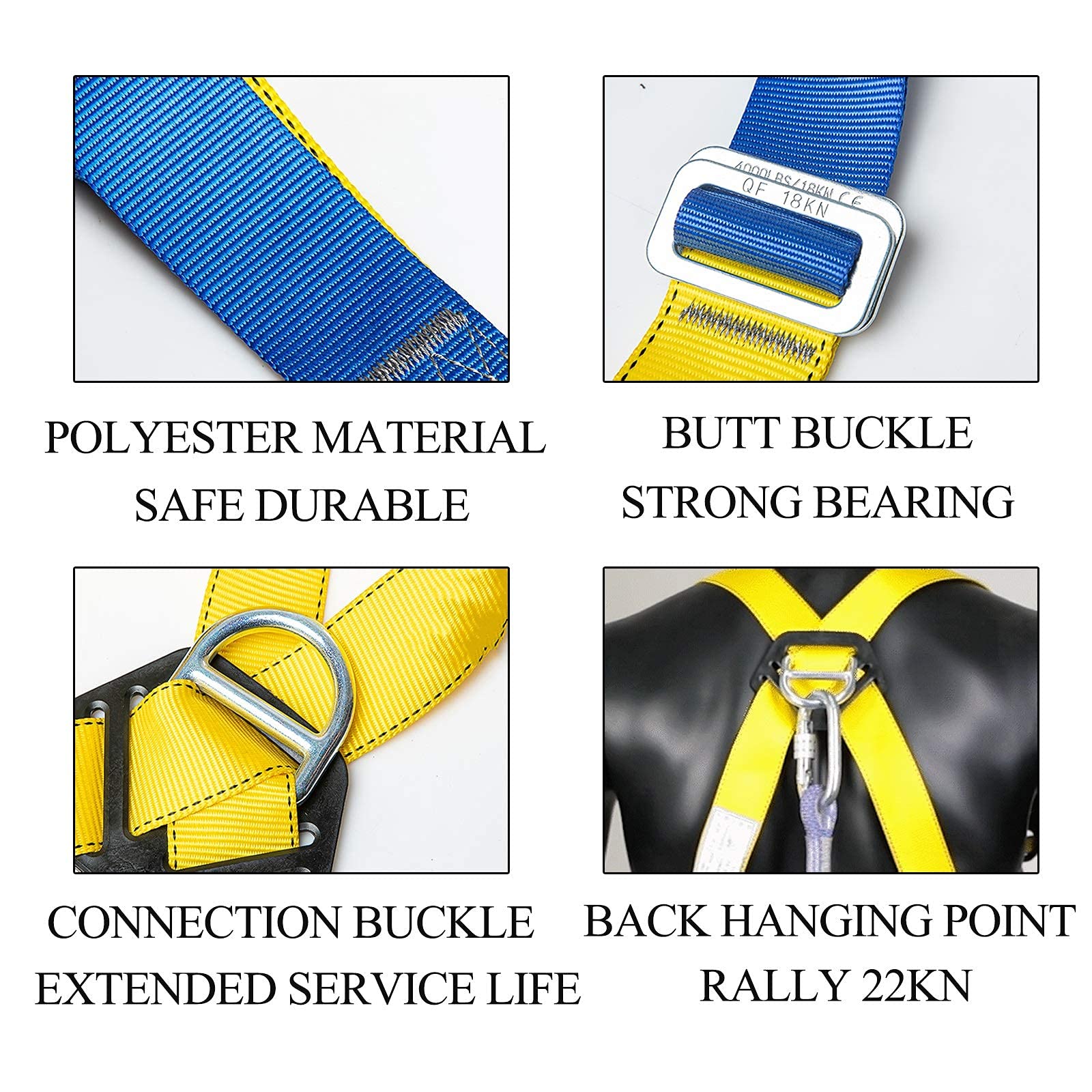SwaYve Harnais Antichute de Sécurité, Kits de Harnais de Sécurité Complets Pour Le Travail Aérien, Ceinture de Sécurité, Kit de Harnais de Sécurité de Protection Contre Les Chutes/Single Big Hook/1.8M