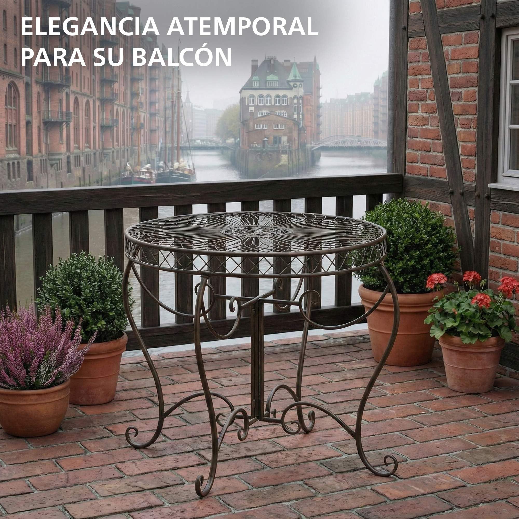 CLP Mesa de Jardin Redonda Estilo modernista Sheela, Mesa de Hierro con Recubrimiento en Polvo, Resistente a la Intemperie para Balcon, Color:Bronce
