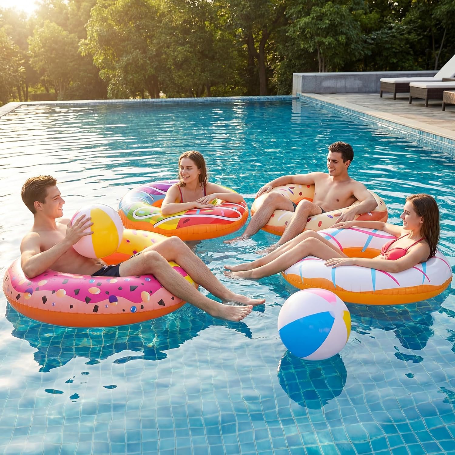 Lewtemi 8 Pcs Donut Pool Floats 4 Styles Cute Swimming Float Inflatable Beach Balls Colorful Swimming Ring Inflatable Tubes Pool Ball Floaties Hawaiian Beach Summer Tropical Donut Party for Adult