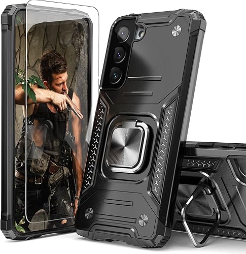 Funda para Galaxy S22 Plus con protector de pantalla, funda híbrida de prueba de caídas con soporte de automóvil, funda protectora delgada para
