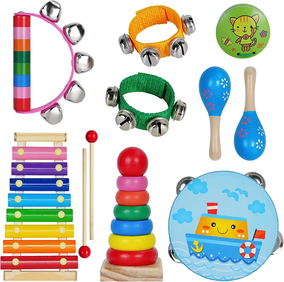 Childom Kids Musical Instruments for Toddlers,Baby Musical Toys for Toddlers,Preschool Educational Kids Gifts,Christmas Birthday Gifts for Boys Girls,Xylophone,Maracas,Wooden Instruments Toddler Toys
