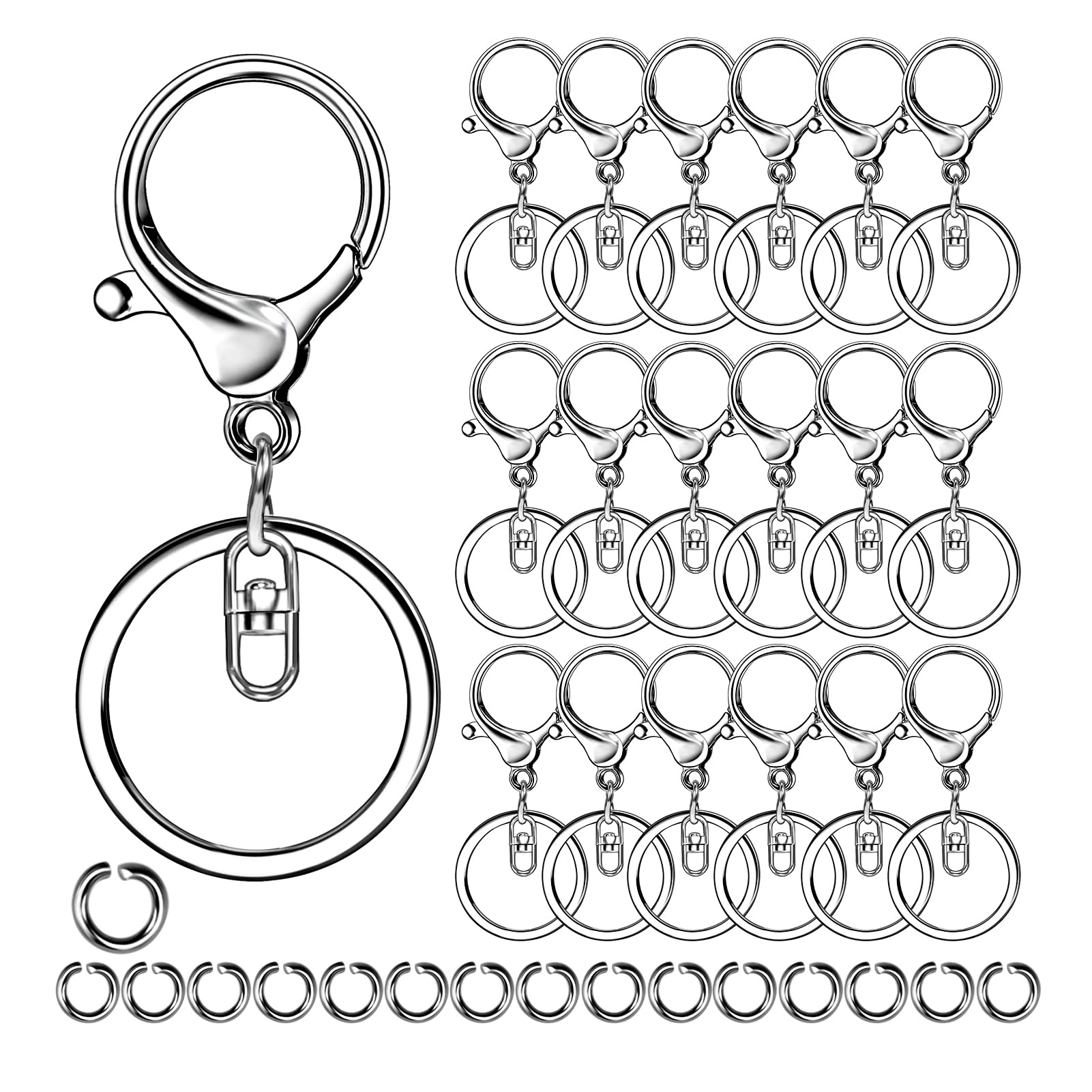 40Pcs Swivel Lobster Clasps Kit,20Pcs Metal Clips with Key Rings, 20Pcs Open Jump Rings, Key Chain Hook with Connector Ring Loop for Jewelry Making Hanging Crafts