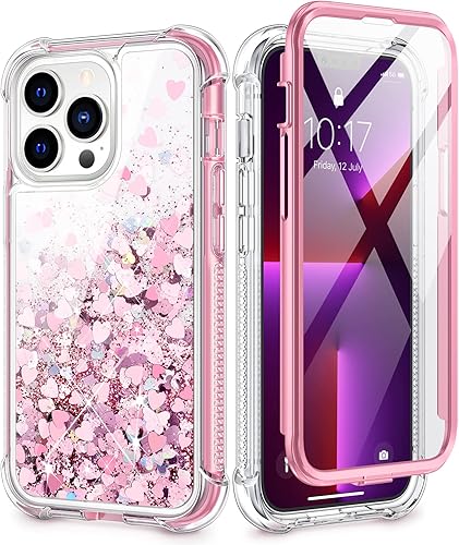 Caka Funda para iPhone 13 Pro Max con purpurina para mujeres y niñas con protector de pantalla integrado Bling Sparkle Liquid Quicksand Funda