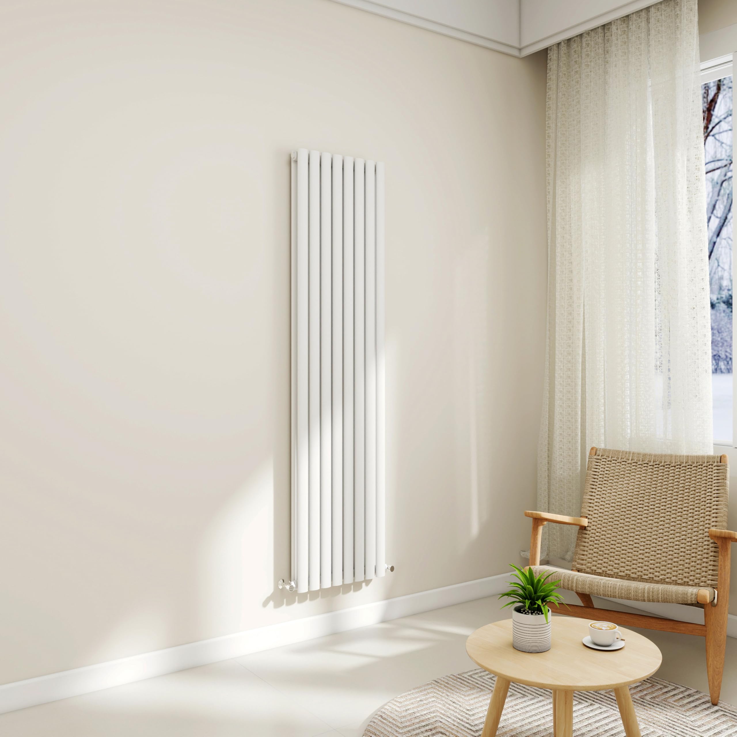 Vertical Stylish Traditional Column Radiator, 1600x472mm Vertical Radiator White Oval Column, Double Panel Wall Mounted Radiators for Bathroom/Living Room, Office, Central Heating Heater Rads