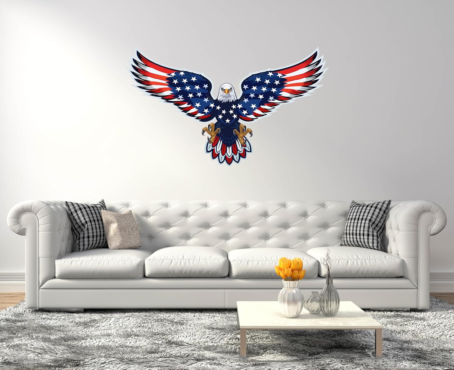 American Eagle Wall Decal - Eagle Sticker - American Flag Wall Sticker -Eagle American Flag Wall Art - Wall Decal for Home Decoration (Wide 30"x17" Height Inches)