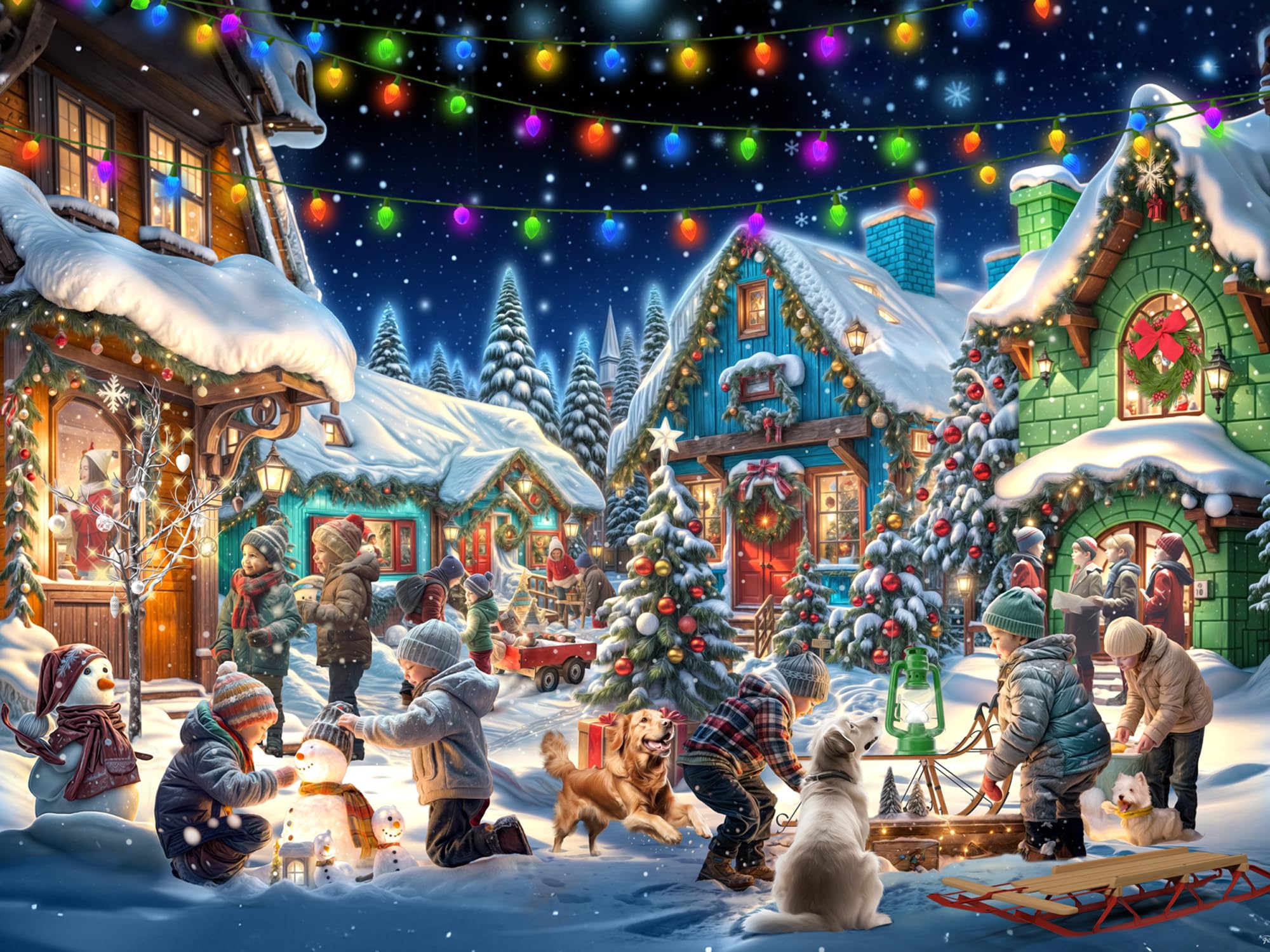 Vermont Christmas Company Christmas Town Jigsaw Puzzle 550 Piece - Large Pieces - Fully Interlocking & Randomly Shaped - 24" x 18"
