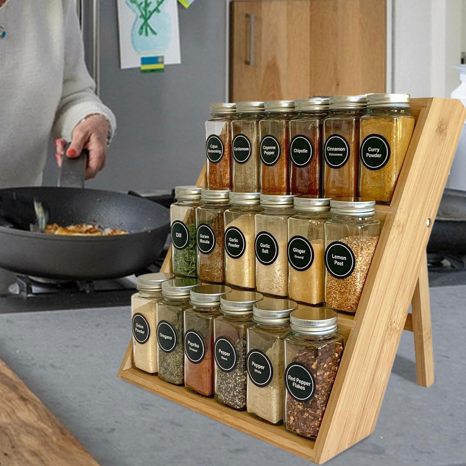 Estante Organizador De Condimentos - Estante De Especias De Madera | Soporte Organizador De Perfume De Madera De 3 Niveles | Herramienta De Cocina, Soportes De Almacenamiento De Postres De Ahorro De