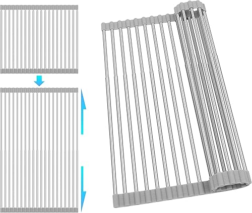 romise Escurridor de platos enrollable ajustable para fregaderos de cocina de 10 a 20 pulgadas estante plegable para secar platos sobre el fregadero