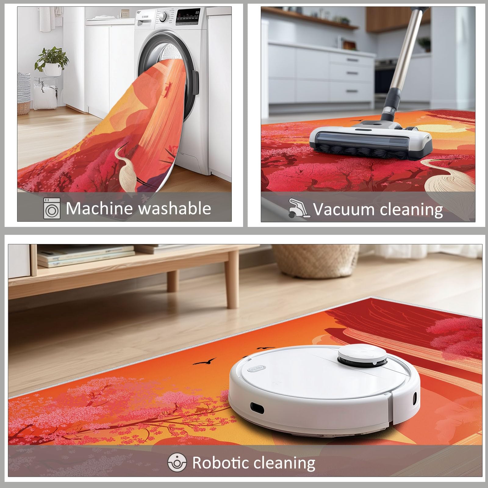 Waschbarer Teppich Sonnenuntergang Wasserfall Vögel 120x180cm Moderner 3D-Druck Teppich, rutschfest Kurzflor Matte für Flur, Eingangsbereich, Wohnzimmer und Schlafzimmer
