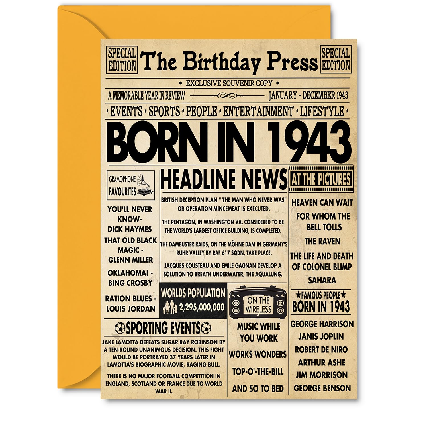 83rd Birthday Cards for Women Men - Born In 1943 Newspaper - Happy 83 Birthday Card for Grandma Grandad Nan Vintage Retro Back In 1943, A5 Bday Greeting Cards