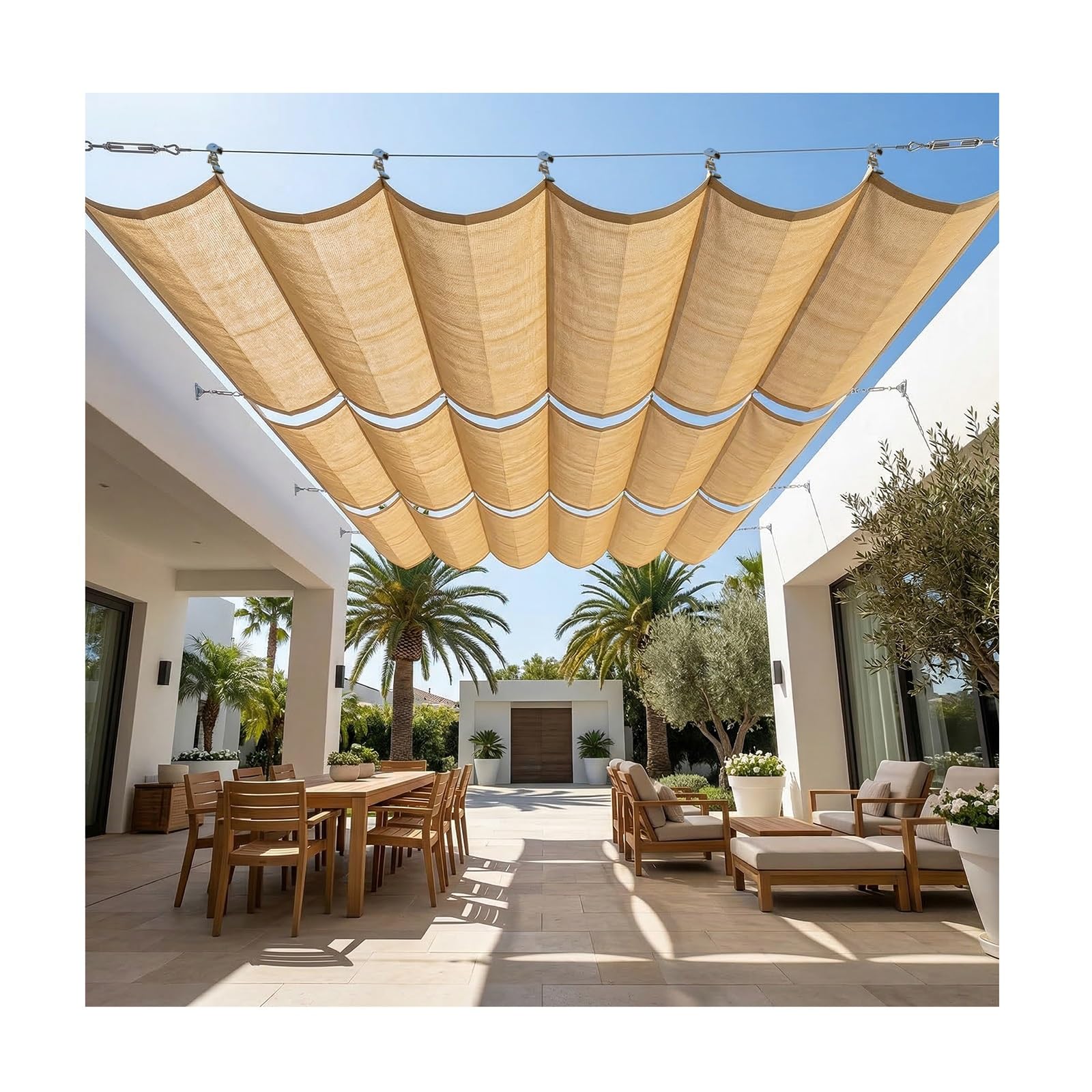 Voile d'ombrage rétractable ondulée W1,8xL20m respirant pour pergola