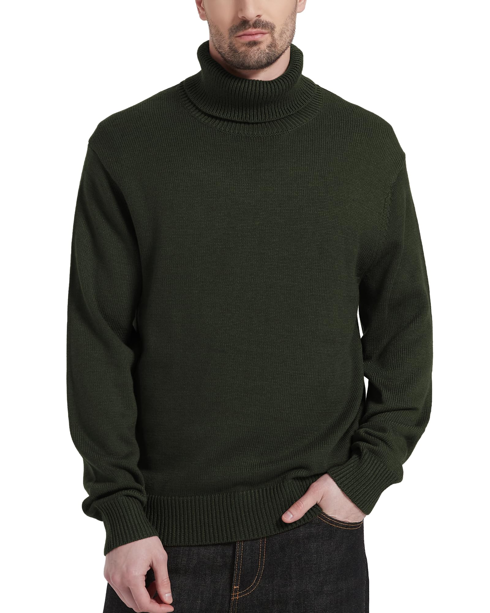 Kallspin Men's Turtleneck Sweaters Wool Blend Mid-Weight Highneck Pullover Sweaters
