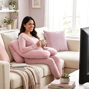 55 Inch U-Shape Full Body Pillow, Maternity Pillow for Sleeping Support, Pregnancy Pillows with Removable Cover for Pregnant Women, Support for Back, Legs, Belly, HIPS, Gift for Women Pink-43 Inch