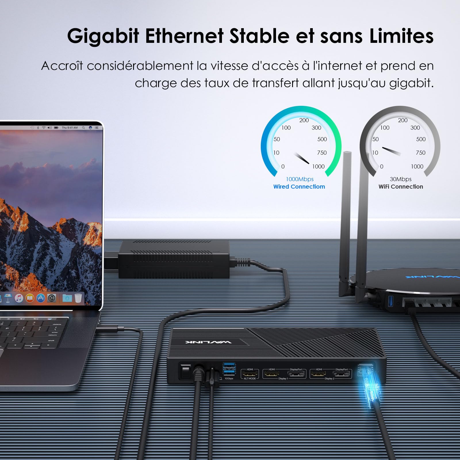 WAVLINK Station d'accueil USB-C DisplayLink 15-en-1, Compatible avec MacBook Neo, Triple écrans 4K (3X HDMI + 2X DP), Charge 100W PD, 10 Gbit/s, LAN Gigabit, pour Windows & Mac (M1/M2/M3 Inclus)