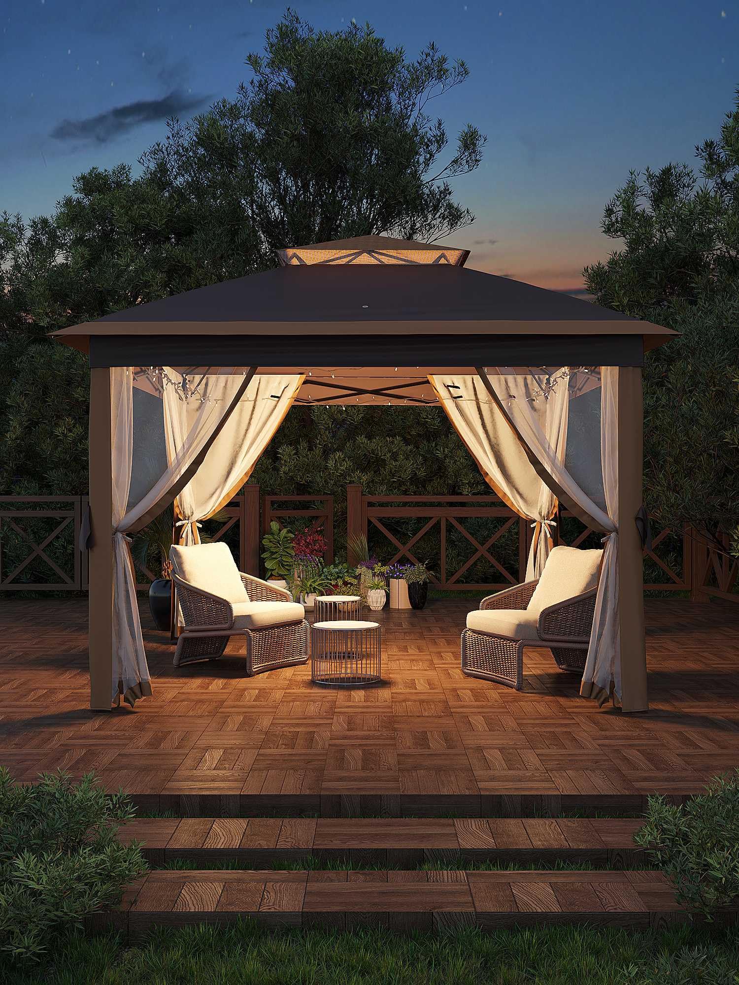 Garveelife 11x11 Pop Up Gazebo Tent with Mosquito Netting, Outdoor Canopy Shelter Easy Setup, Water & UV Resistant