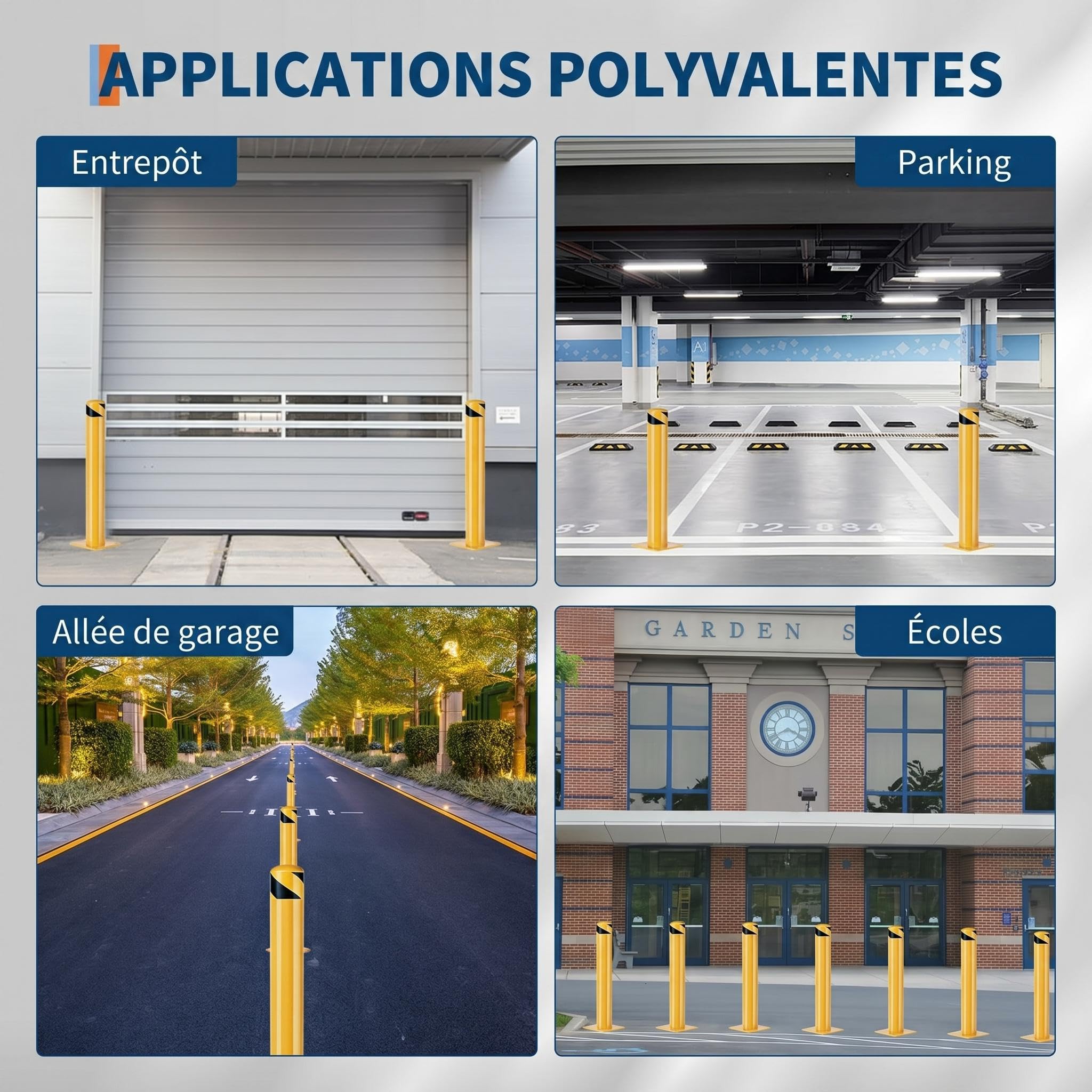 H 106 cm Borne de sécurité Haute visibilité en Acier – Lot de 2, Jaune | Protection robuste pour zones industrielles, installation facile, amovible – Idéal parkings et entrepôts
