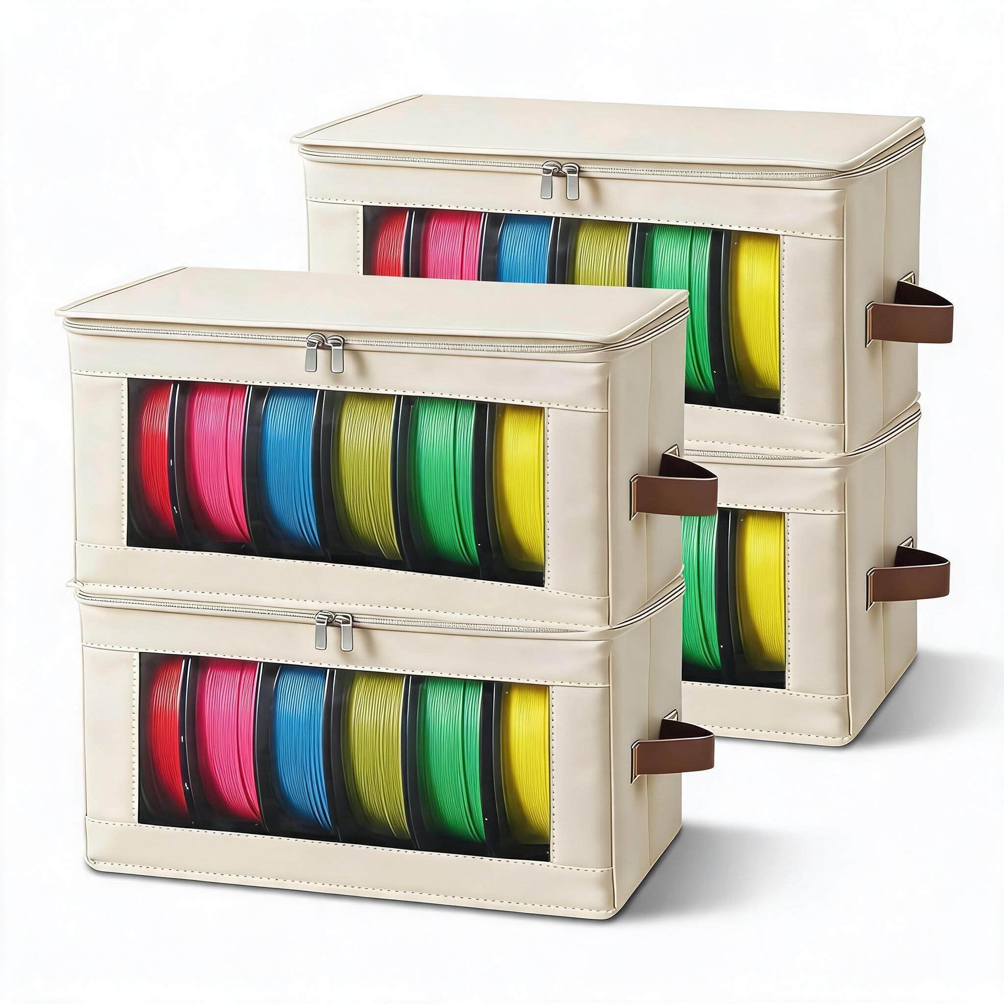 Dpofirs Caja de Almacenamiento de Filamentos, Organizador de Impresoras 3D con Cubierta Impermeable con Cremallera para Suministros de Impresión 3D, Juguetes, Hilo, Libros y Manualidades (Beige)