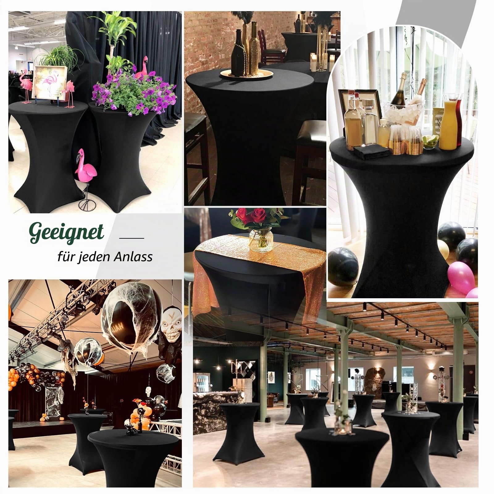 6er-Set Stretch Stehtisch Husse für Bistrotisch Ø 80-85 cm Schwarz