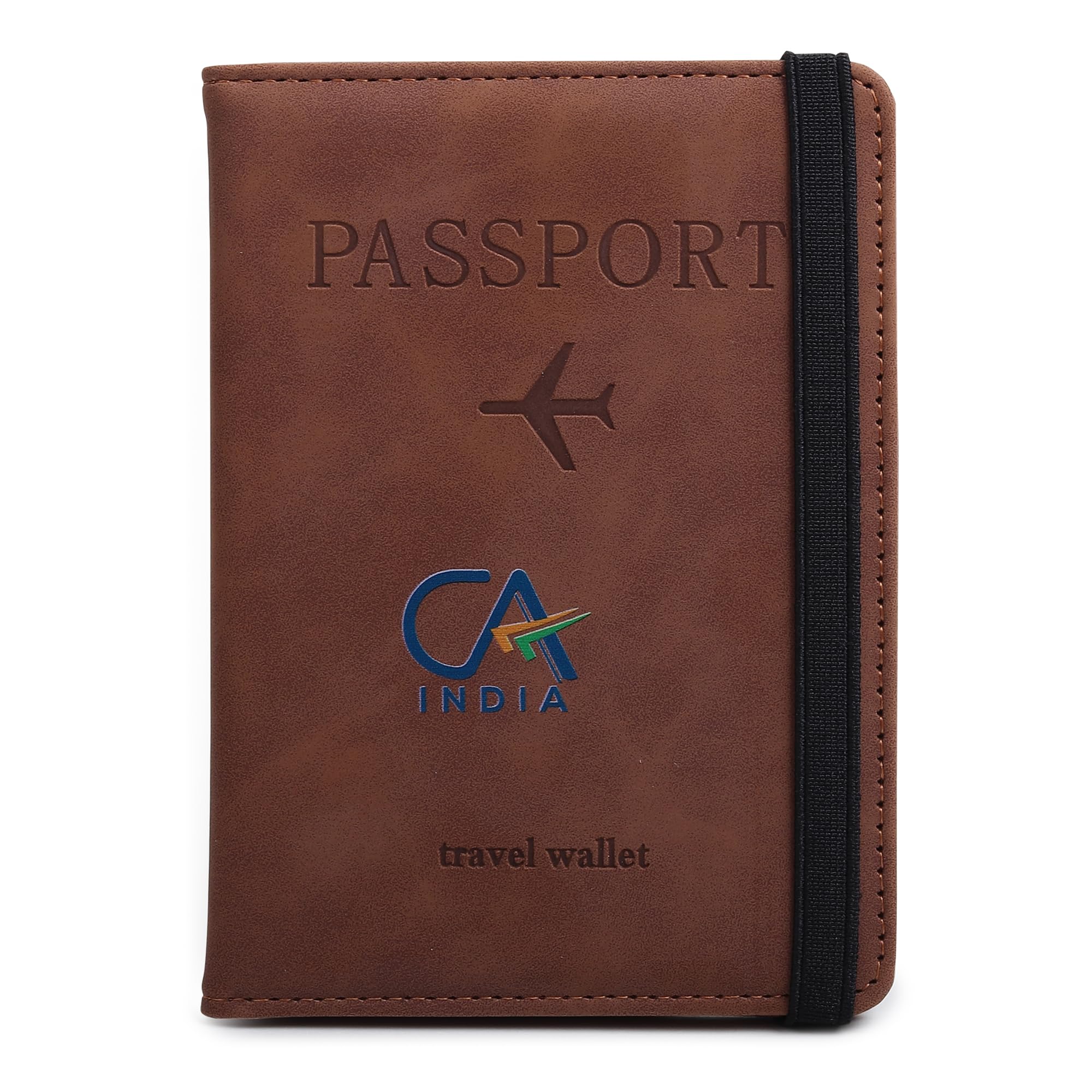 CA Print Passport Holder Travel Wallet Organiser, Passport Case with PU Leather Travel Document Holder for Men & Women Travel Accessories (Peach) (Dark Brown)-image-45