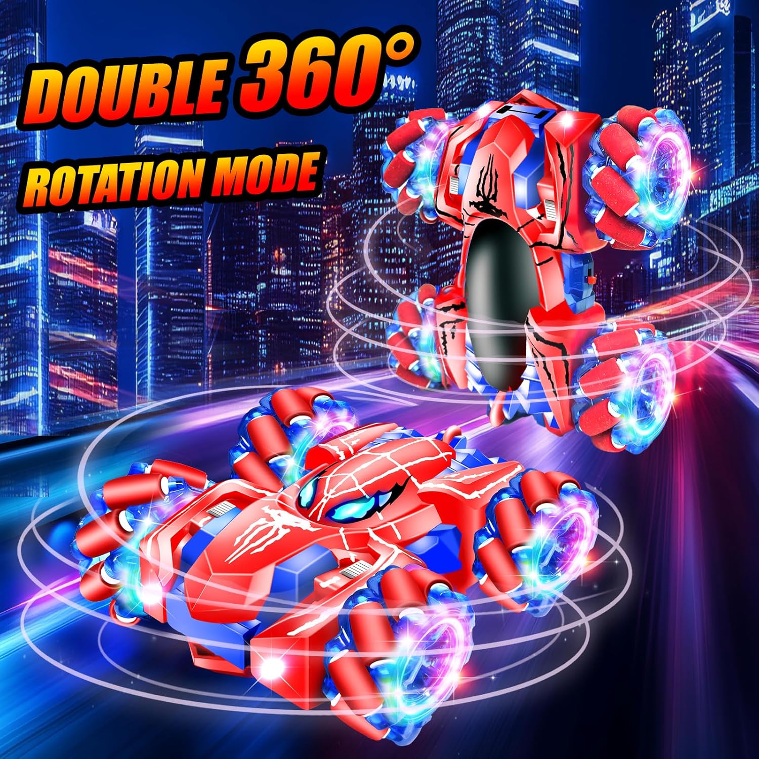 Spider Remote Control Car, 2.4Ghz Rechargeable Rc Cars 360° Rotating 4WD Stunt Car with Cool Lights | Double Sided Drift | Indoor Toys for Kids Ages 3-12 | Birthday