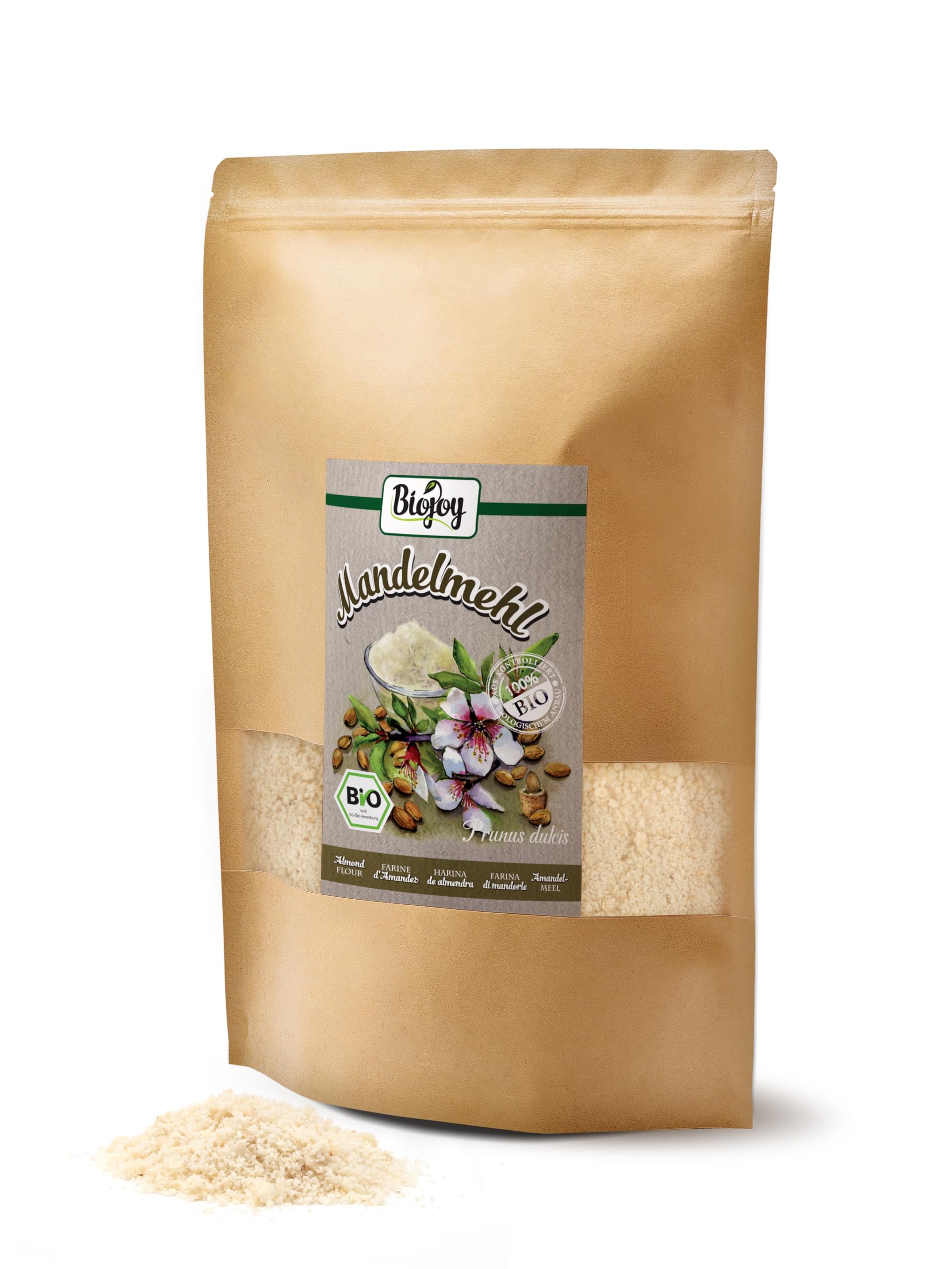 Biojoy Harina de Almendra Desgrasada Ecológica (1 kg), molida suavemente y sin aditivos