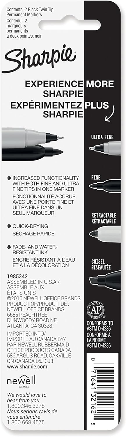 Sharpie Twin Tip Permanent Markers, Fine and Ultra Fine, Black, 2 Count - Image 7