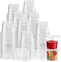 Vista 5 de TashiBox 400 juegos – Vasos de gelatina de 2 onzas con tapas, pequeños vasos de plástico con tapas, recipientes desechables para condimentos