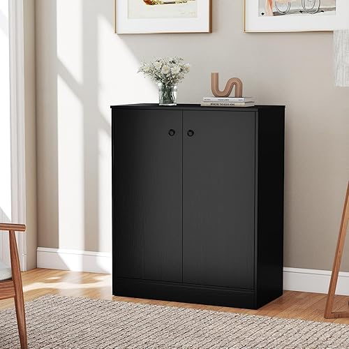 Miniatura 2 de LOKO 2-Door Storage Cabinet, Modern Floor Cabinet with 3-Tier Shelf, Freestanding Side Cabinet with Anti-Toppling Device, Storage Organizer for