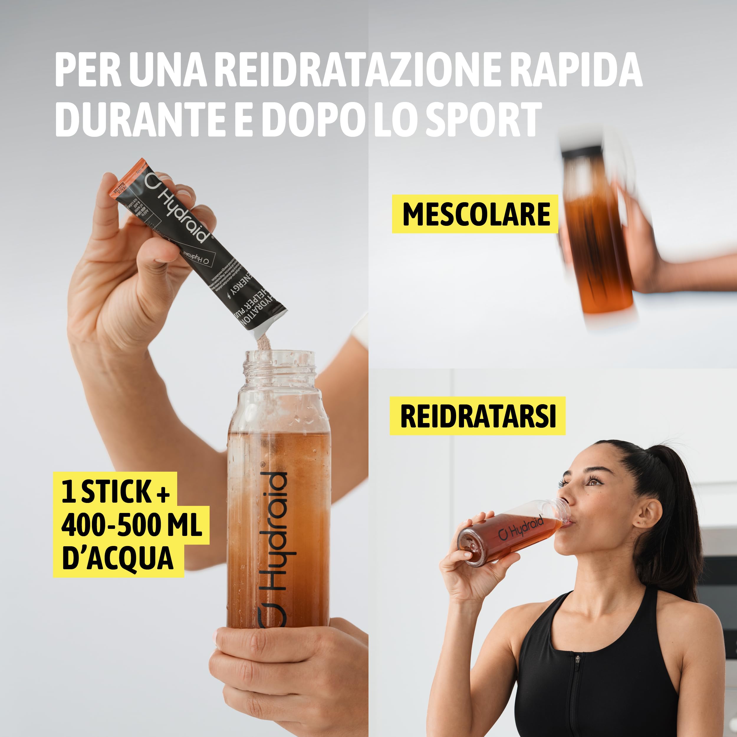 Hydraid Hydration Helper® PLUS ENERGY Tè freddo alla pesca – Polvere di elettroliti con caffeina – Più energia & più concentrazione – 20 bustine con estratto di tè verde e teanina