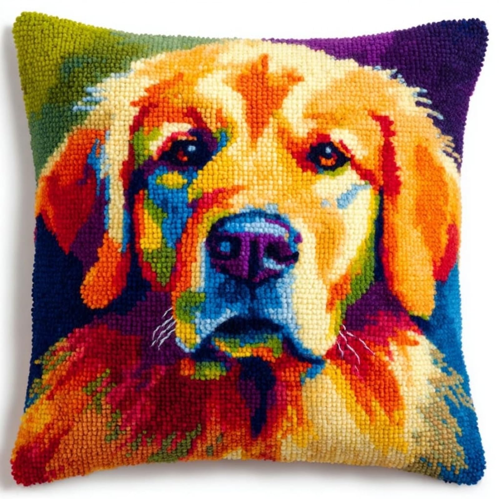 AxiangziK Latch Hook Kits for Adults,Golden Retriever,Animal Dog Latch Hook Pillow Kits 17X17 Inches DIY Needlework Crafts Everything Included Gift for Family Friends