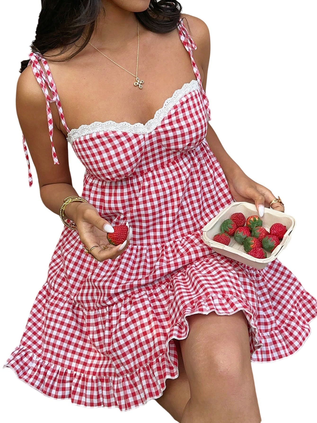SweatyRocks Abito estivo da donna, lunghezza al ginocchio, babydoll, con spalline, abito estivo, abito da spiaggia, abito da spiaggia