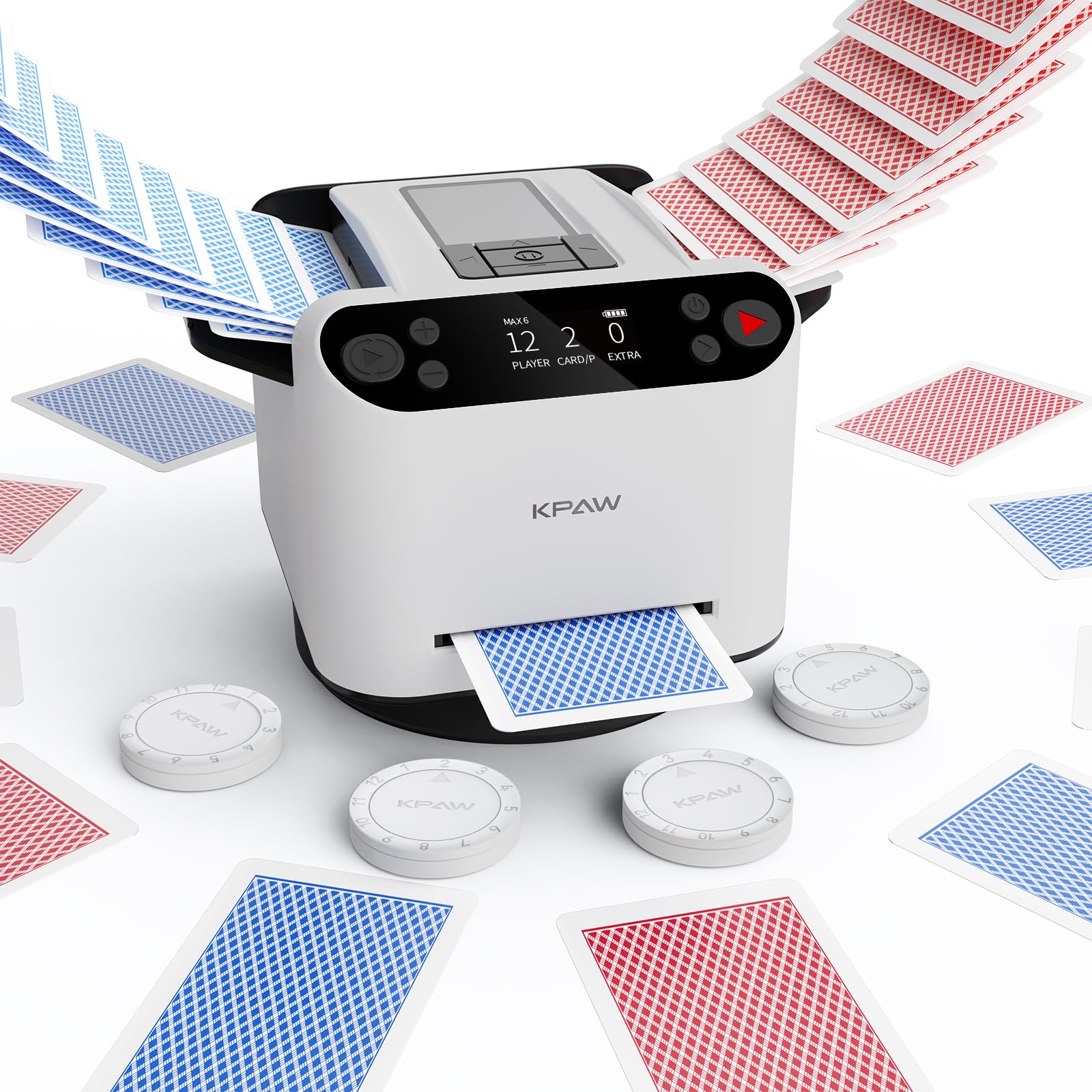 KPAW 2-in-1 Automatic Card Shuffler & Dealer, Support 12 Players, 4 Drawing Remotes, Auto Post-Shuffle Deal