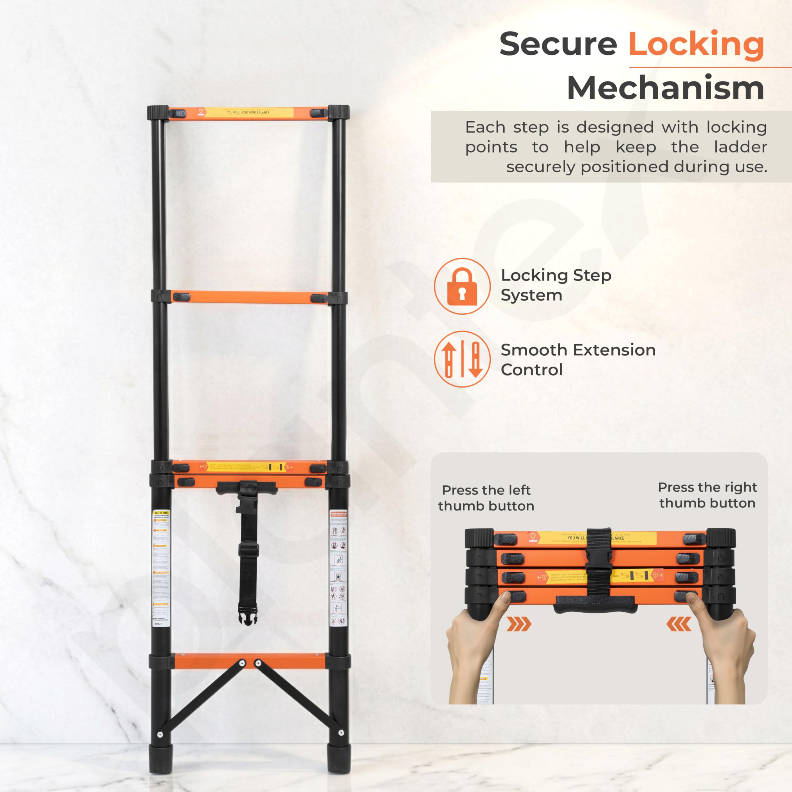 Plantex 1.9m (6.23 ft.) Telescopic Ladder/Carbon Steel 5-Steps Portable & Compact Ladder/Foldable Multipurpose Collapsible Ladder for Home & Outdoor Use - (Orange) — Amazon image 3