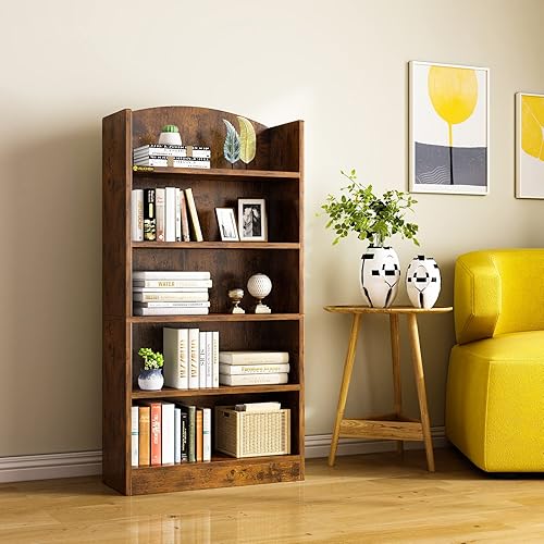 Estantería negra de 5 niveles y estantería abierta, estantería de madera de 47.24 pulgadas de alto con estante de almacenamiento, estantes de