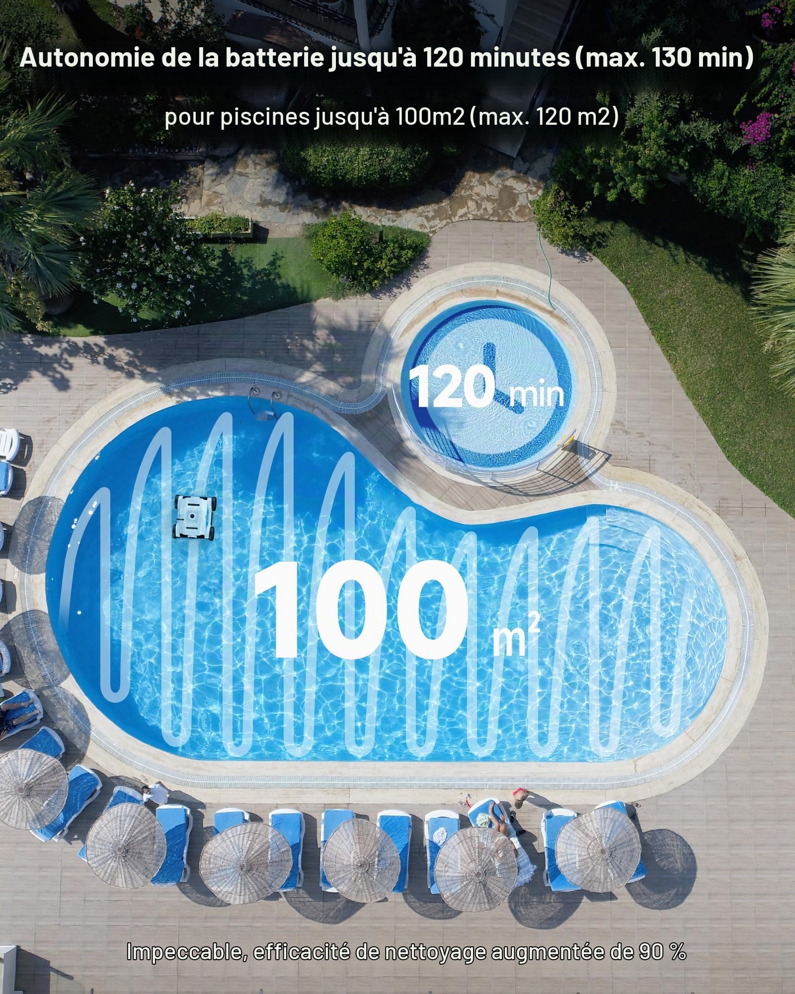 WYBOT Osprey 300II Robot Piscine, Aspirateur Piscine sans Fil avec Batterie,Stationnement Automatique,Nettoyeur Piscine pour Piscines Hors Sol 100 m²,Buse Réglable,120 Min (Blanc Bleu)
