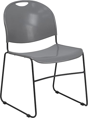 Miniatura 4 de Flash Furniture HERCULES Series - Silla apilable ultracompacta gris de 880 libras con marco recubierto de polvo negro