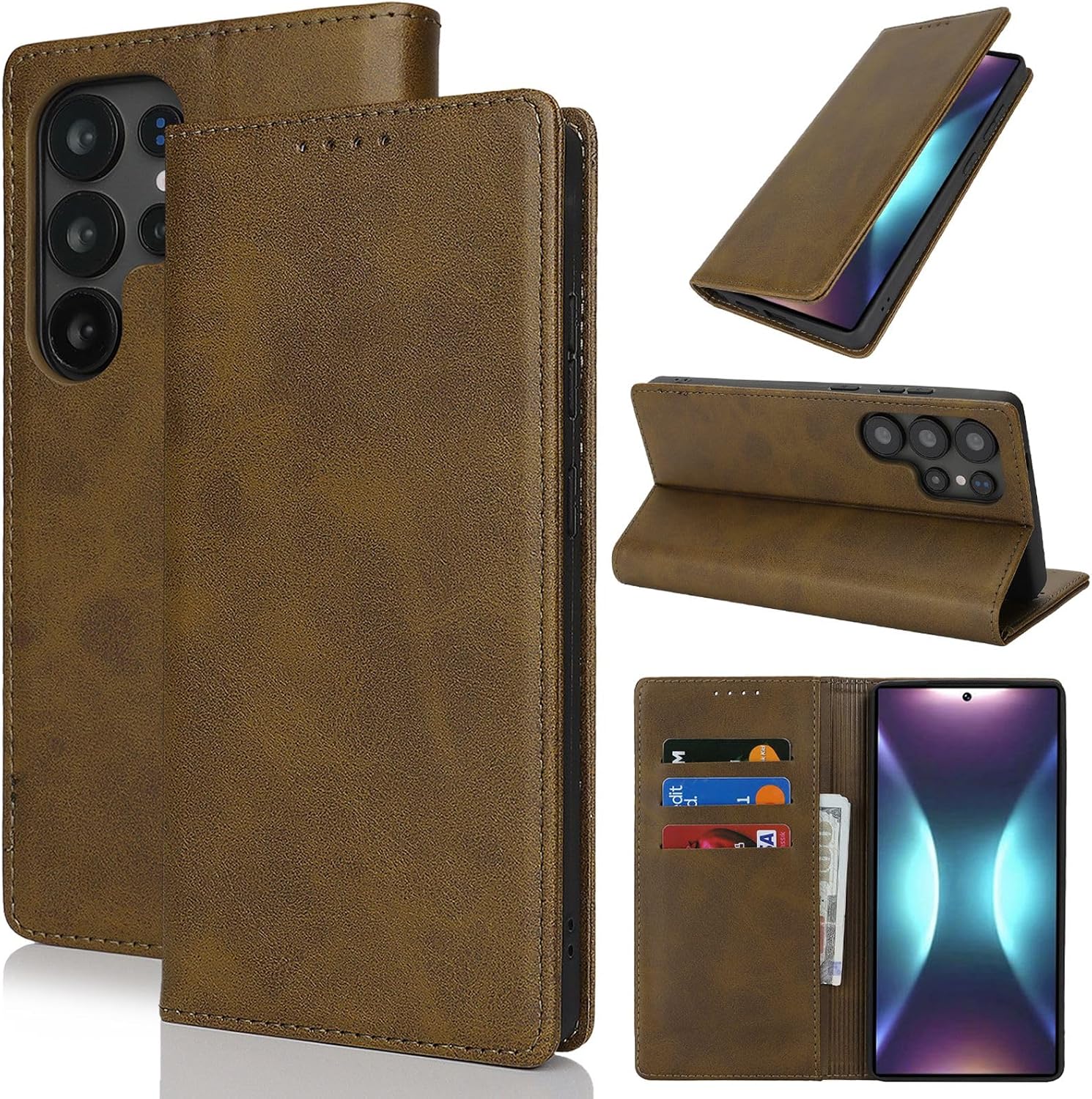 Fit for Samsung Galaxy S25 Ultra Wallet Case with Card Holder for Women Men,Galaxy S25 Ultra Phone Case Stand Strong Magnetic PU Leather Flip Fold Protective Purse Case,6.9 Inch,Green