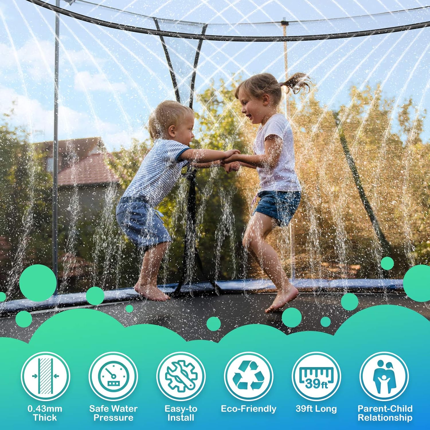 Trampoline Sprinkler - Outdoor Trampoline Water Sprinklers for Kids & Adults, Fun Summer Water Park Backyard Toys for Boy Girl Play Outside Activity- Trampoline Accessories 39 ft with 50 Zip Ties : Toys & Games