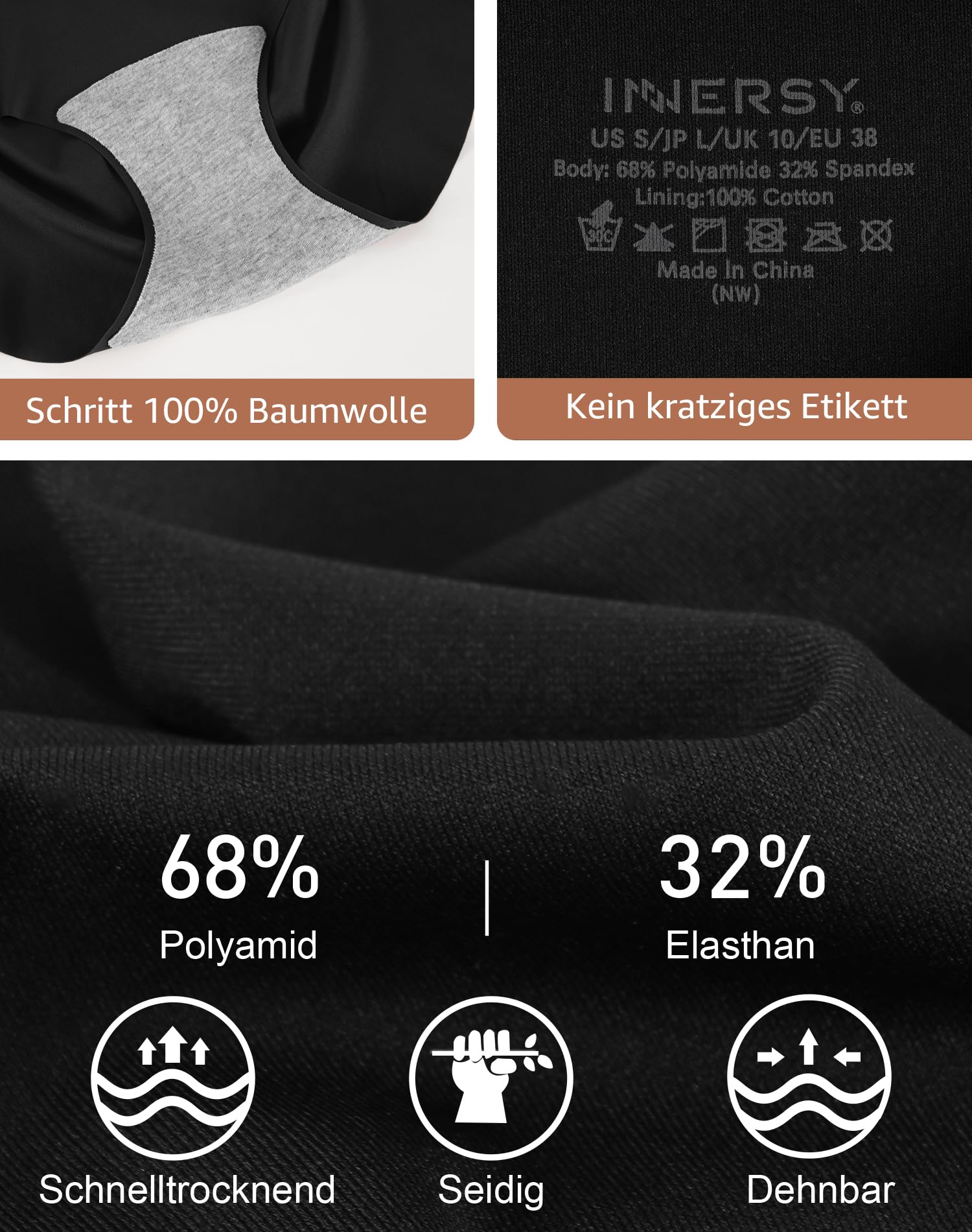 INNERSY Mutande Donna Senza Cuciture Vita Alta Slip Invisibili Microfibra Intimo Comodo Pacco da 3