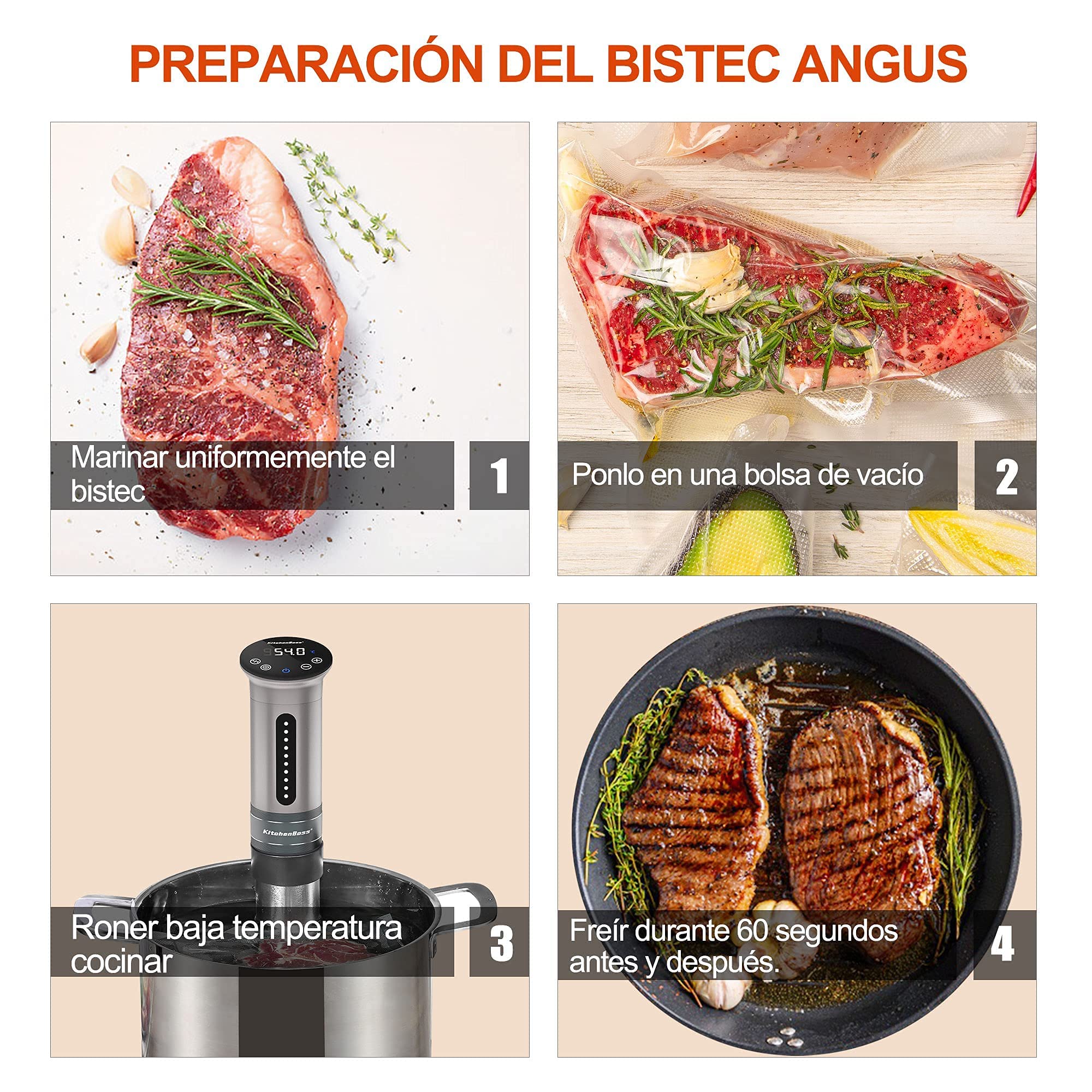 KitchenBoss Sous Vide Roner Cuisine Basse Température 1100W Immersion étanche IPX7 Circulateurs Contrôle de Température de Précision