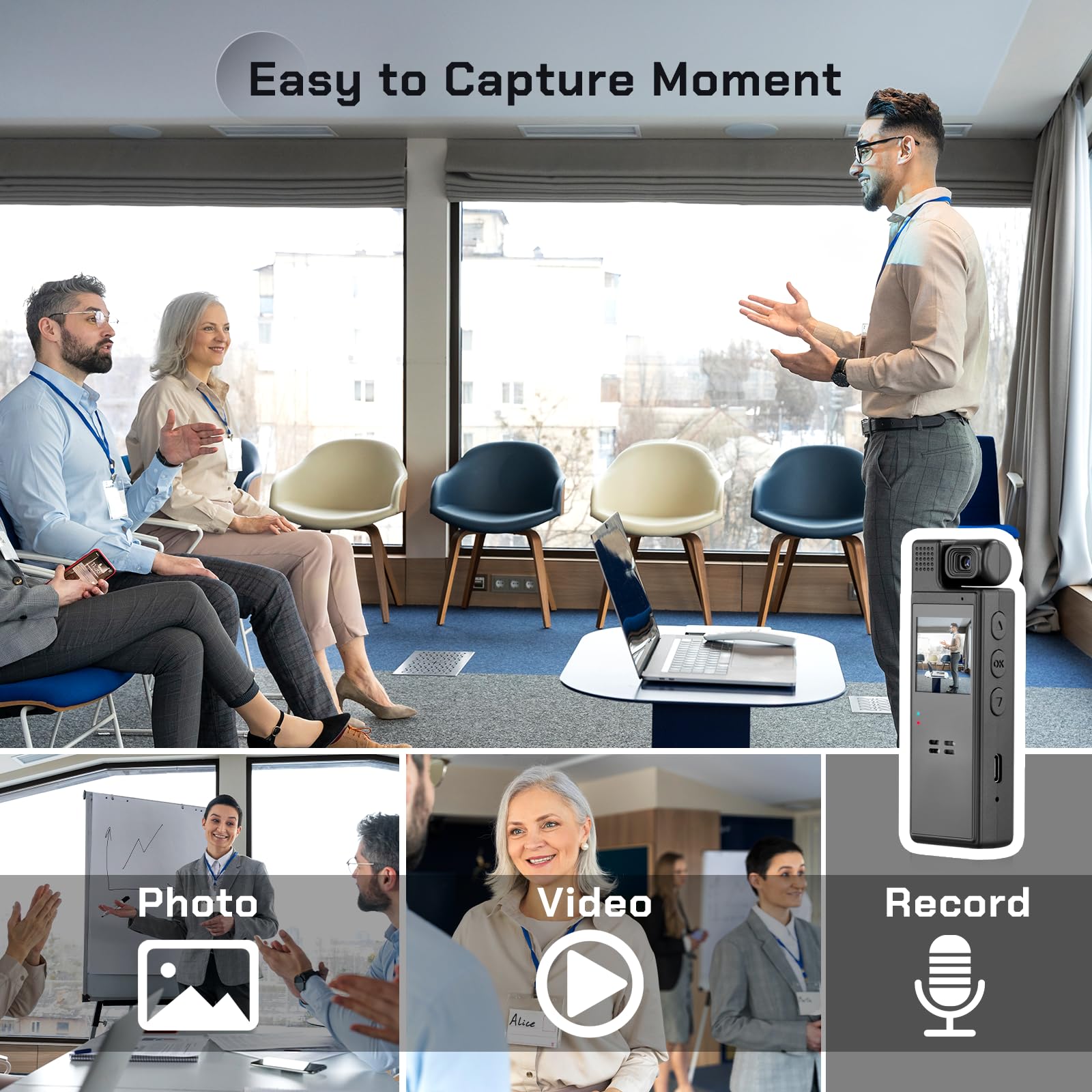 Bodycam, 64 GB mini-lichaamscamera met audio en 1,3-inch IPS