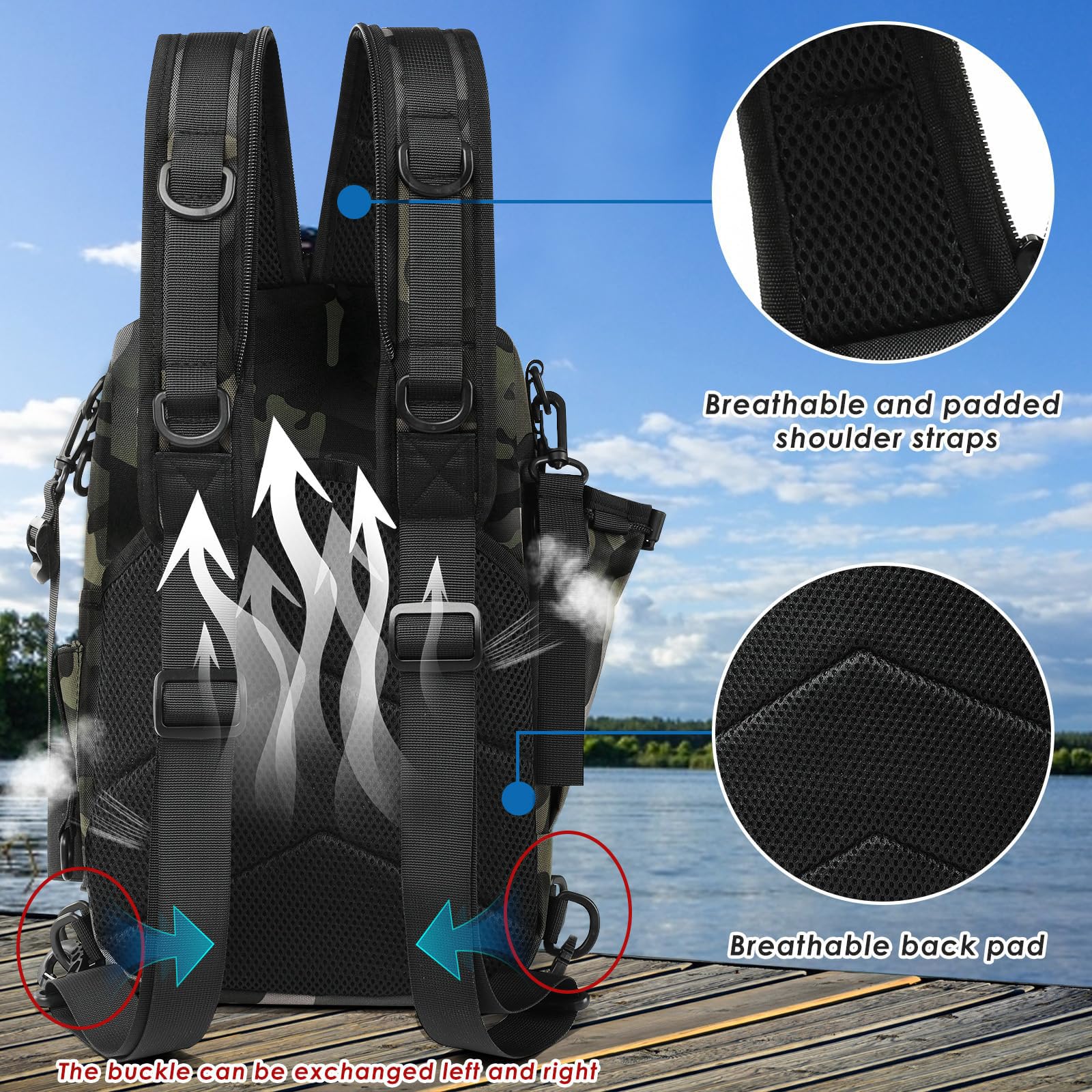 Mochila de Pesca, Bolsa de Pesca Mochila para Aparejos de Pesca con Soporte para caña Bolsas Almacenamiento Aparejos Impermeables Bolsa para Pesca Senderismo Caza Camping Deporte al Aire libr