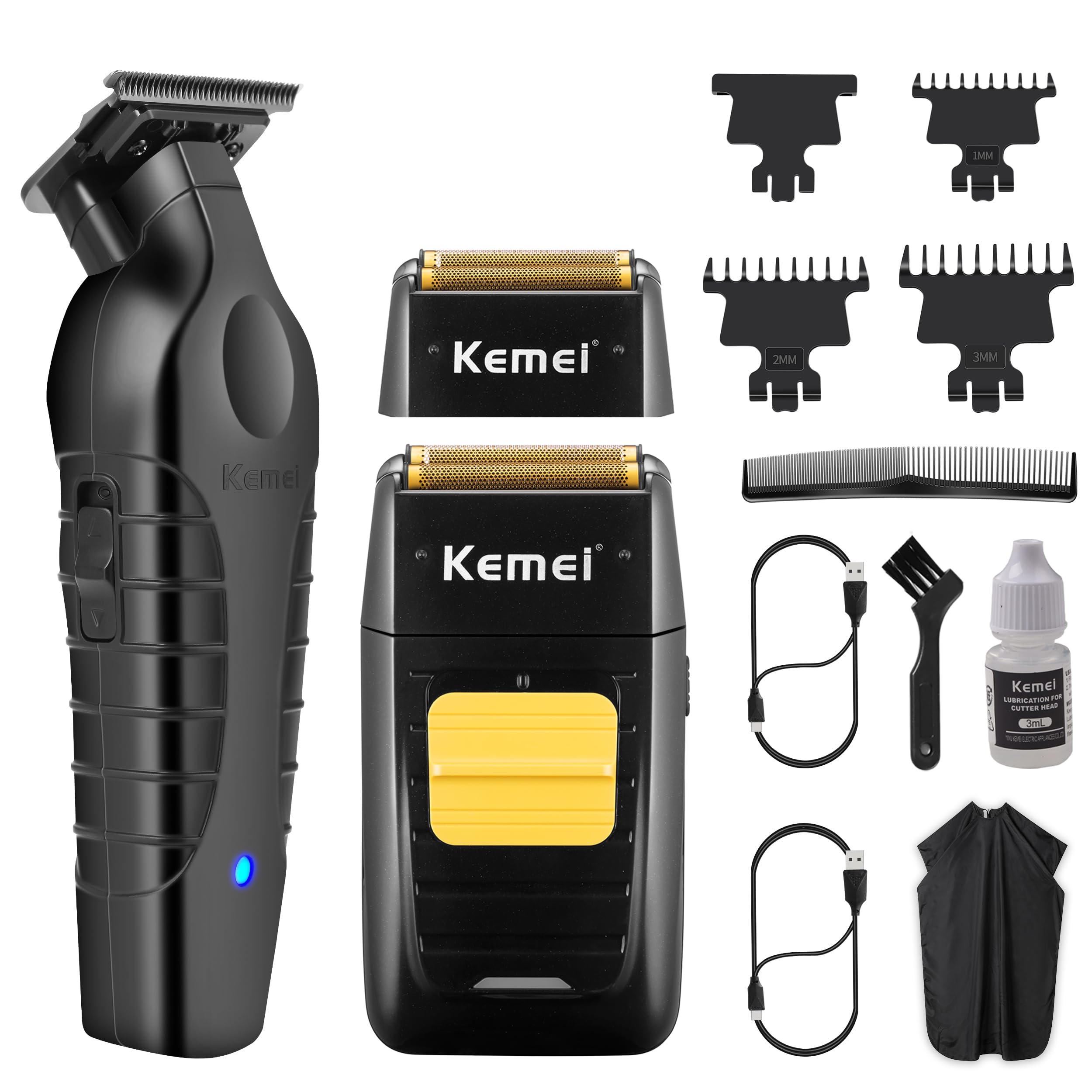 Kemei Afeitadora eléctrica y cortapelos para hombres, recortadora profesional sin espacios, afeitadora de cabeza inalámbrica para calvos, KM-PG2299,KM-1102