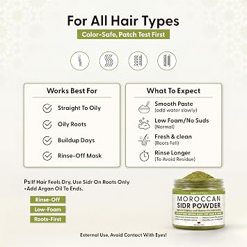 Sidr Powder For Hair, Sidr Leaves Powder Hair & Scalp Mask - Rinse-Off Clarifying Hair Wash Helps Remove Product Buildup & Excess Oil For A Fresher Feel, No Added Fragrance, 3.5 Oz Jar | Smooth Creamy Paste