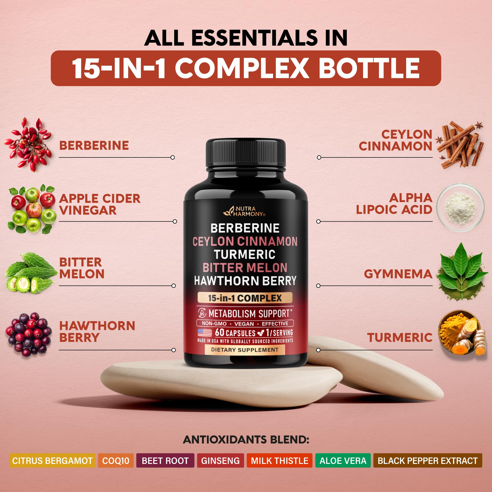Berberine with Ceylon Cinnamon, Bitter Melon, Hawthorn & Turmeric, 60 Caps — Amazon image 5