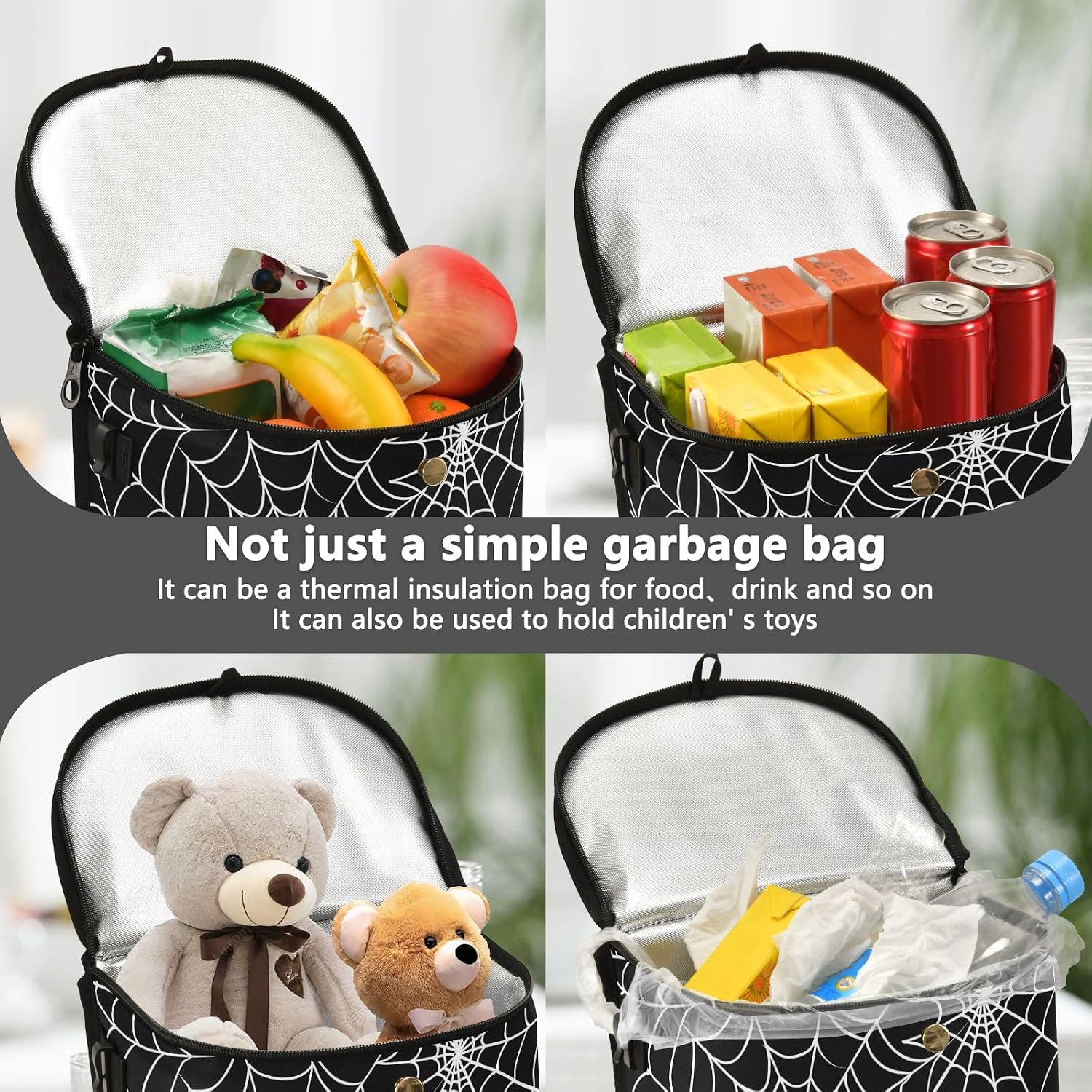 Halloween Gray Spider Web Car Trash Can with Lid Waterproof Leak Proof Car Trash Bag Car Garbage Can for Headrest SUV Truck