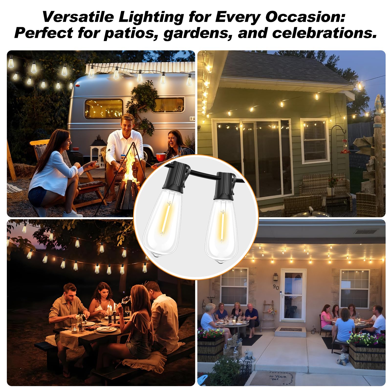 25 Pack ST40 LED Replacement Light Bulbs Shatterproof Dimmable for Outdoor String Lights E17 Base 2700K Warm White — view 5