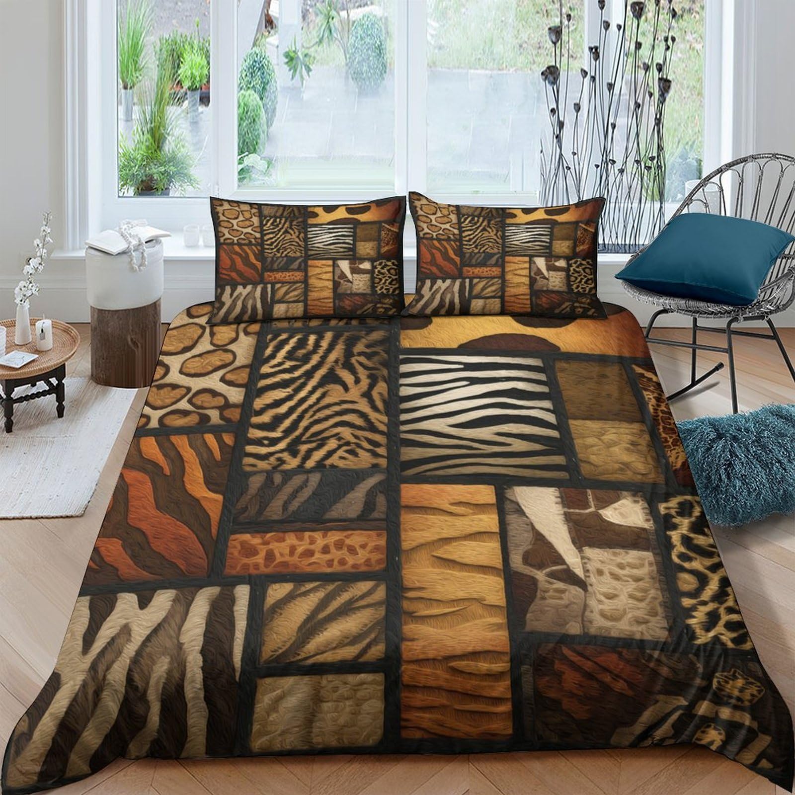 Ctjqhvkz Style-5 3D Printed Safari Patchwork Fitted Sheet Microfiber Animal Skin Pattern Mattress Cover For Bedroom Dorm Decor Single（135X200cm）