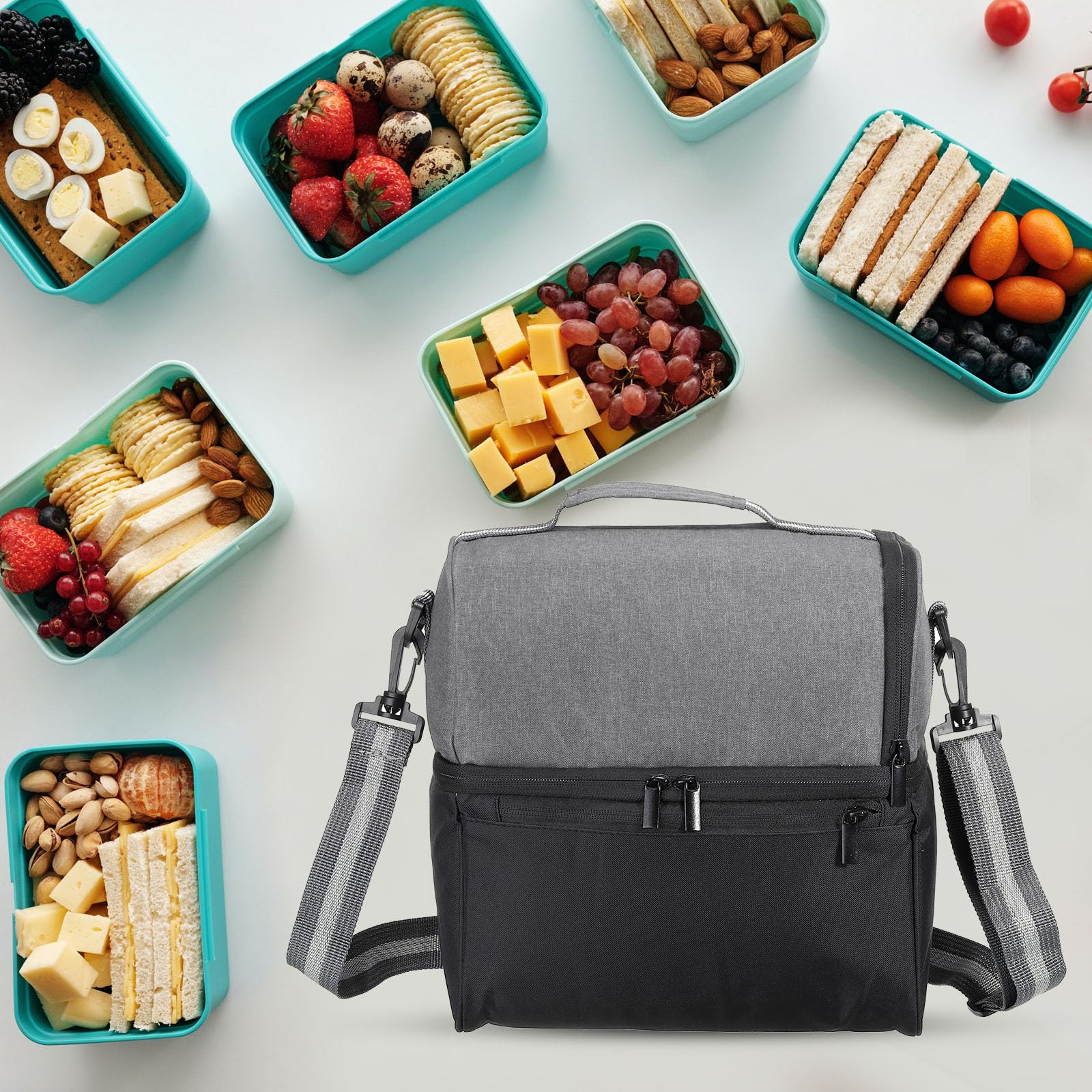 Sac à déjeuner isotherme en tissu Oxford imperméable, sac fourre-tout thermique portable, boîte à déjeuner, récipient alimentaire pour le travail, le bureau, le pique-nique en plein air, 26,7 x 18 x
